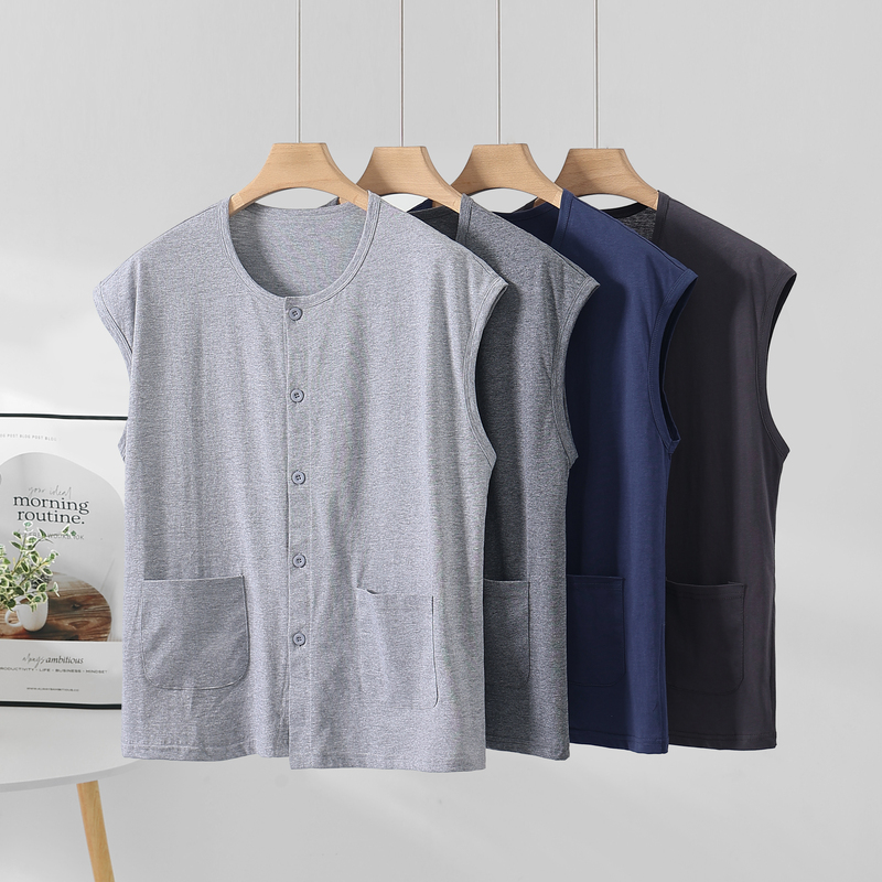 Middle-Aged and Elderly Men's Pure Cotton Sleeveless Cardigan Vest, Summer Thin Style, Loose-Fitting Button-Up Round Neck Vest for Dad Middle-Aged and Elderly Men's Pure Cotton Sleeveless Cardigan Vest, Summer Thin Style, Loose-Fitting Button-Up Round Neck Vest for Dad
