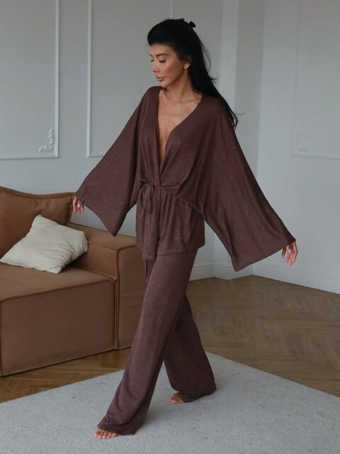 European and American New Style Loose Long-Sleeved Top and Pants Two-Piece Loungewear Set