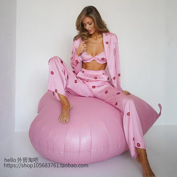 European and American Style New Fashion Printed Comfortable Cardigan Top Vest Pants Three-Piece Set