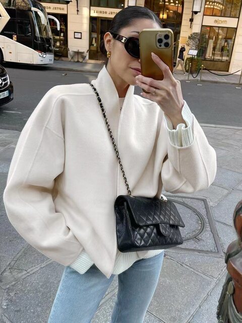 European and American Style New Loose-Fitting Long-Sleeved Short Woolen Jacket