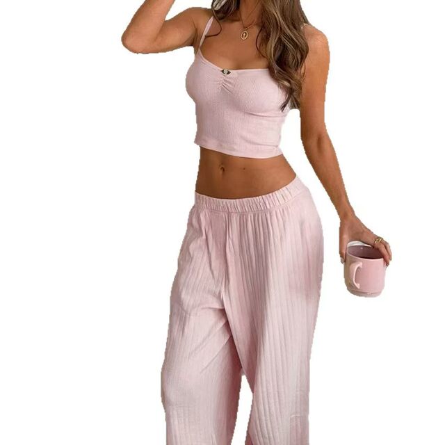 European and American New Fashion Solid Color Sexy Camisole and Pants Loungewear Set Vest and Pants Set