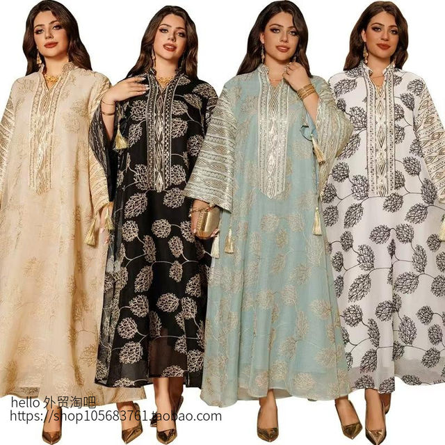 New Middle Eastern Embroidered Sequin Robe Plus Size Women's Dress Embroidered Sequin Dress
