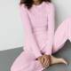 European and American New Style Knitted Hollow-Out Heart Jacquard Top and Pants Set Loungewear