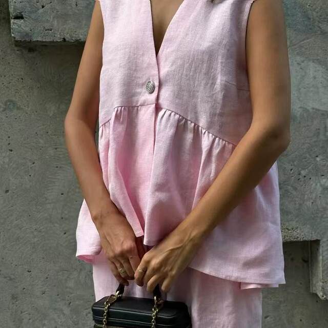 European and American style new V-neck sleeveless top vest long pants set V-neck vest long pants set