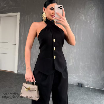 New European and American Style Fashionable Halter Neck Vest and Pants Set