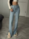 European and American Style Fashion Casual Irregular Waist Design Jeans with Slit Flared Pants Denim Casual Pants