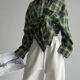 European and American Retro Lapel Loose Plaid Long-Sleeve Pocket Shirt