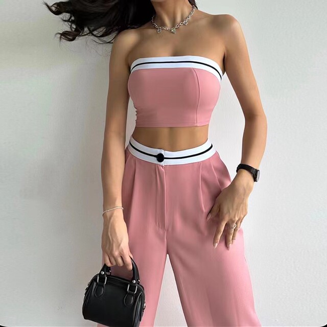 Chest Wrap and Wide Leg Pants Set