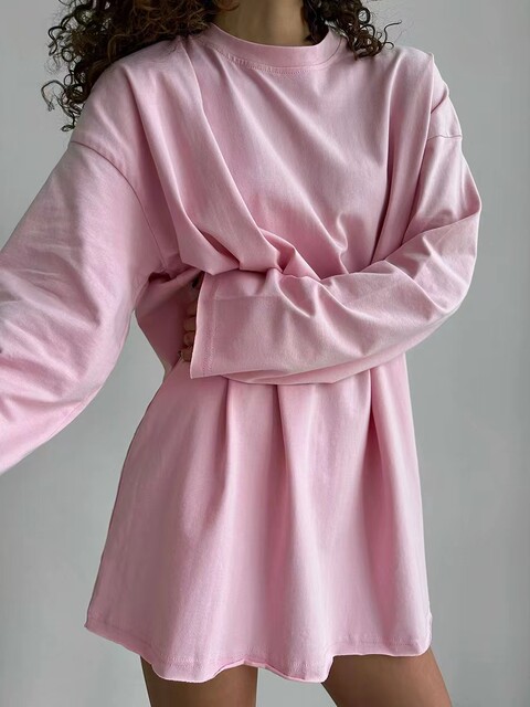 European and American style new loose solid round neck long-sleeved T-shirt Loose solid round neck T-shirt