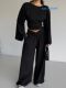 European and American Style New Waist-Cinching Bell-Sleeve Top and Wide-Leg Pants Casual Fashion Set Top and Pants Set