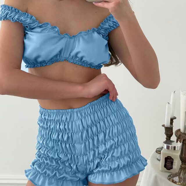 European and American Style Long-Sleeved Cardigan, Sexy Tank Top, Shorts Three-Piece Home Suit