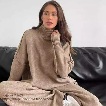 European and American Style Autumn and Winter Loose Knit Sweater and Pants Set