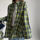 European and American Retro Lapel Loose Plaid Long-Sleeve Pocket Shirt