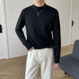 Черный цветной демисезонный утепленный базовый приятный телу шерстяной трикотажный свитер, высокий воротник, городской стиль