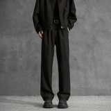 Черные штаны, летний шелковый костюм, свободный прямой крой, изысканный стиль, в американском стиле, высокая талия