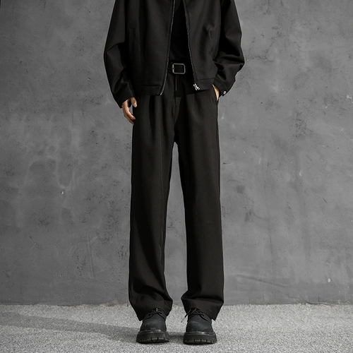 Черные штаны, летний шелковый костюм, свободный прямой крой, изысканный стиль, в американском стиле, высокая талия