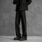 Черные штаны, летний шелковый костюм, свободный прямой крой, изысканный стиль, в американском стиле, высокая талия