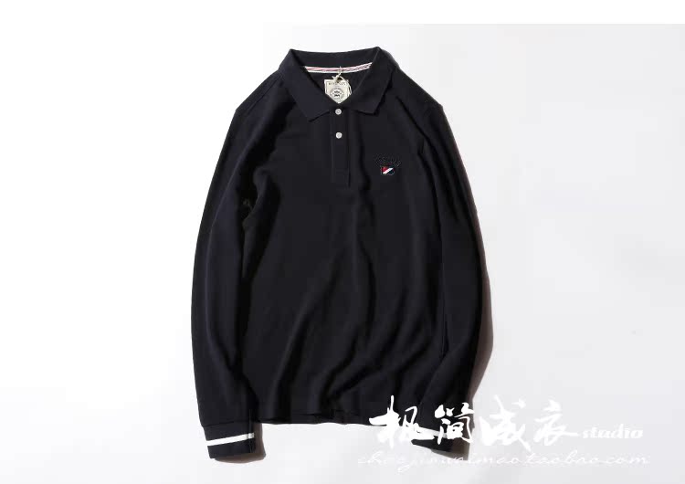 Tinh tế thêu Chất lượng tốt Nam mùa thu thoải mái đính cườm lưới đa năng ve áo dài tay áo POLO T polo áo