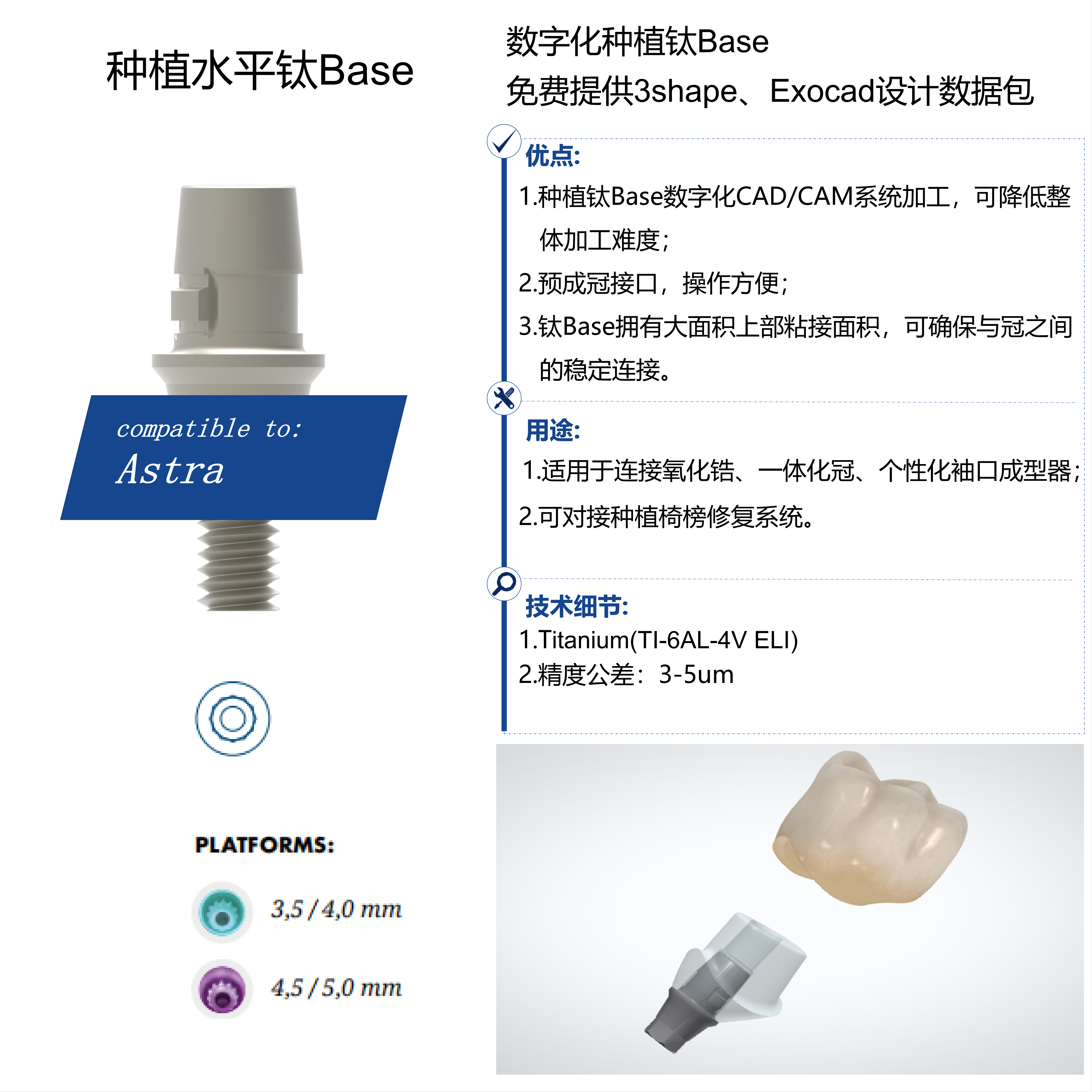 Astra TX Planting System Planting Chair Beside System Titanium Base Pre-Forming Interface Compatible
