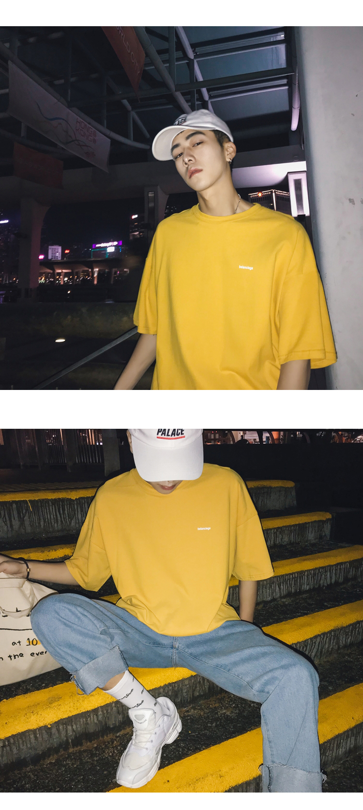 Hồng Kông văn học nam sinh viên xu hướng hoang dã lỏng ngắn tay T-Shirt mùa hè Hàn Quốc phiên bản hip-hop vòng cổ vài từ bi