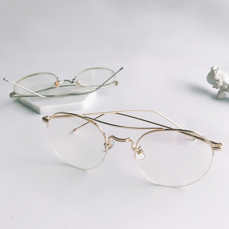 Kính nửa khung hình nữ phiên bản Hàn Quốc của thủy triều retro khung lớn kính tròn kim loại khung phẳng ánh sáng bức xạ kính nam - Kính khung kính bảo vệ mắt