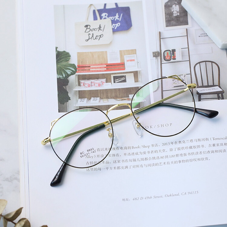 Mèo tai kính khung mèo tai nữ cận thị mắt khung Hàn Quốc phiên bản dễ thương mỏng retro tròn mặt phẳng ánh sáng chống ánh sáng màu xanh kính solex