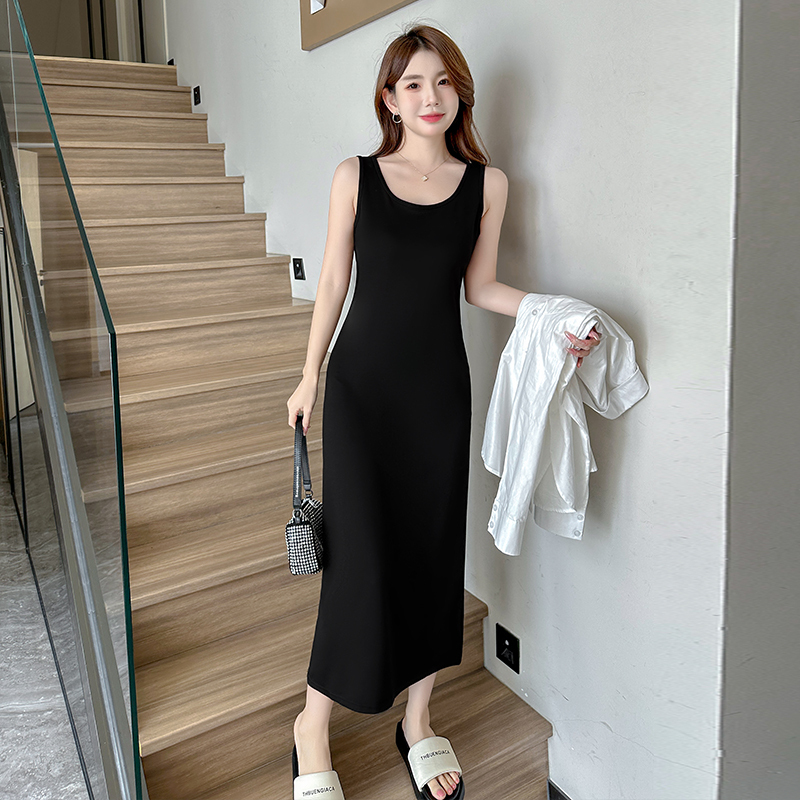 Black High-Bottom Sleeveless Vest Dress for Women 2025 Spring and Summer High-Waist Slim Suspbottomer Dress with Bottoming Long Skirt