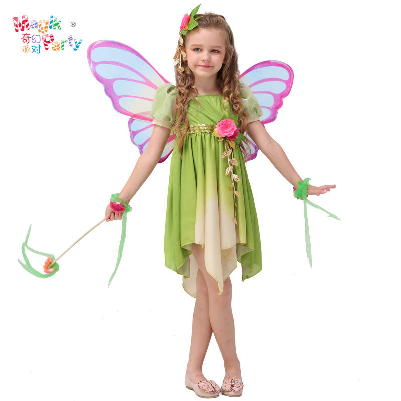 Halloween Cosplay Girls Stage Performance in Children Performance Costume Princess Dress Cute Green Fairy Skirt