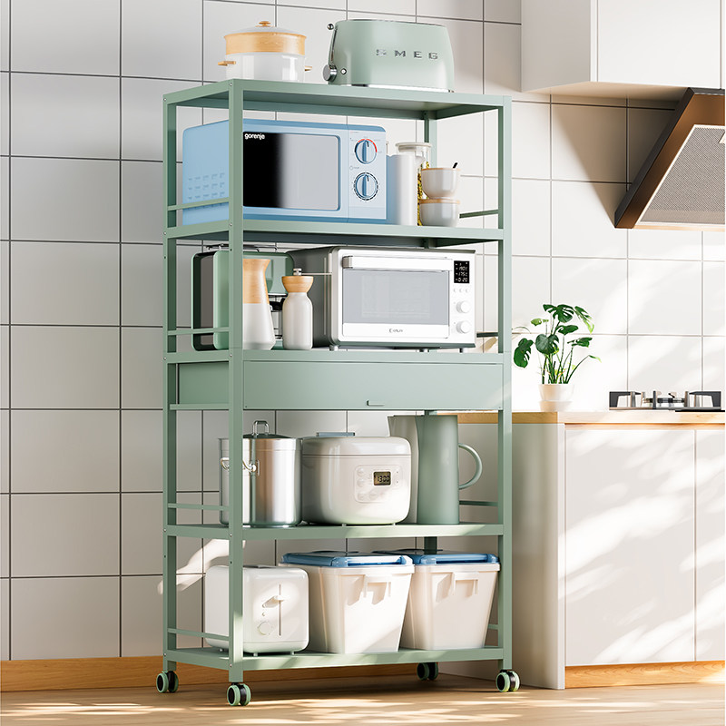 Kitchen shelf landing multi-layer with drawer shelf green microwave rack household rice cooker kitchen