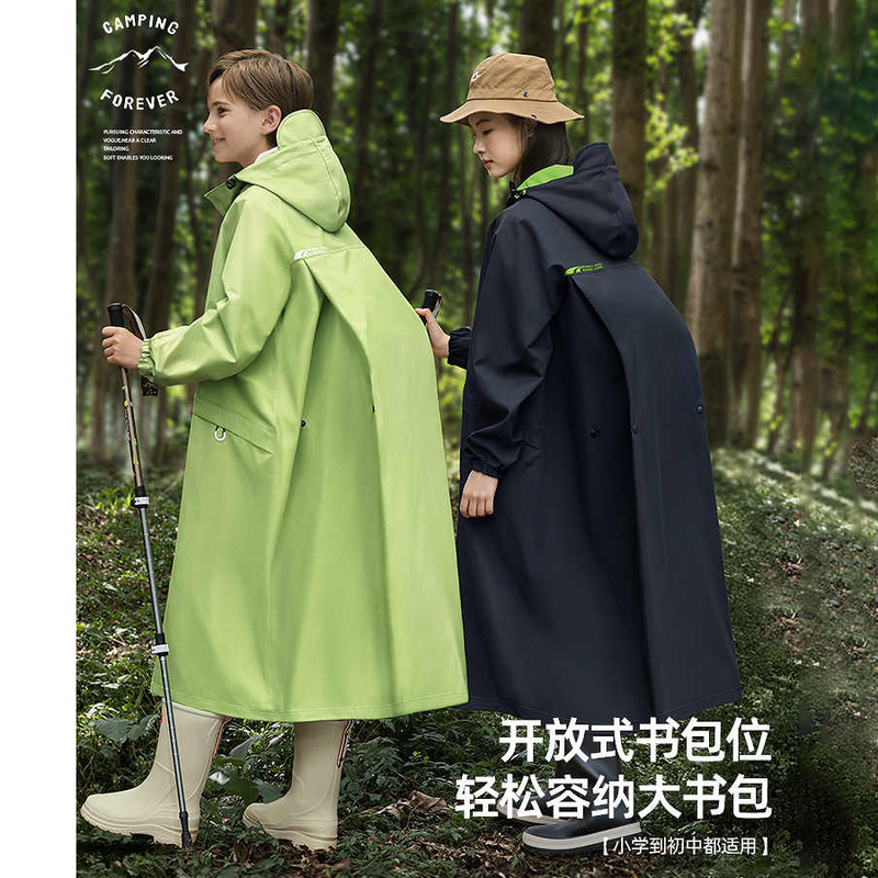 Japanese Stelu High-Quality Fabric Children's Raincoat, Full-Length, Heavy Rain Protection, with Backpack Space, Practical Parent-Child Rain Poncho