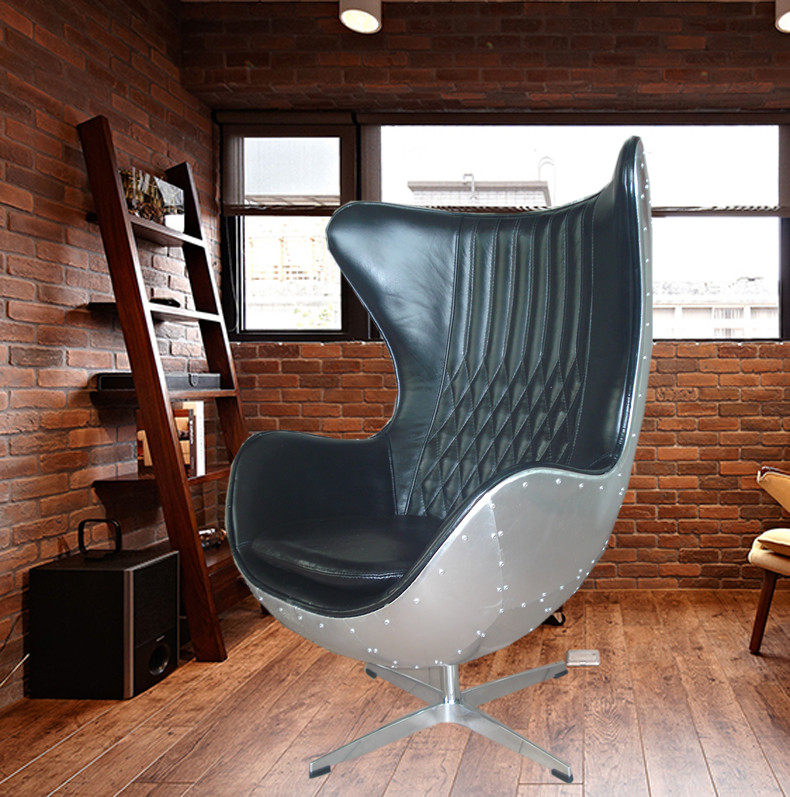 Aluminum Leather Retro Industrial Wind Fashion Swan Chicken Egg Shell Genuine Leather Casual Sloth Sofa Creative Computer Personality Swivel Chair