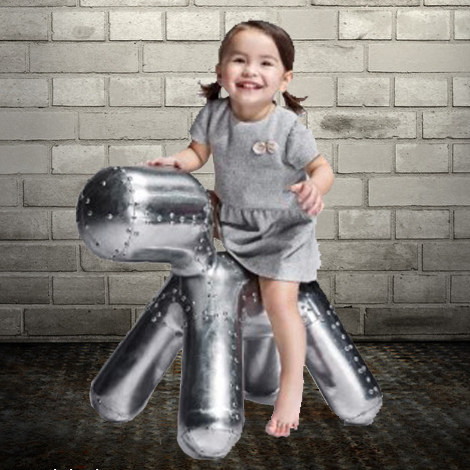 Retro rivet Inron space aluminum metal aluminum leather shell pony underdog chair puppy family cartoon shaped children's stool