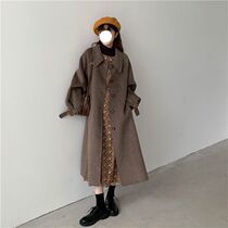 Autumn and winter 2021 New lace-up woolen coat womens woolen coat medium long small Hepburn style temperament