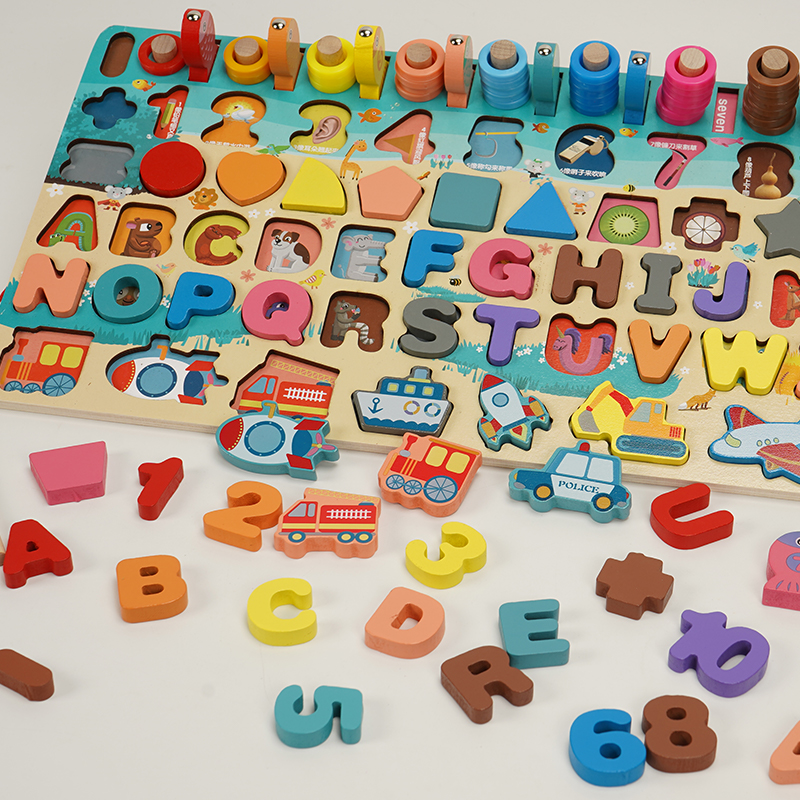 Early Childhood Toys Puzzle Early Teaching Versatile Puzzle Children Digital Cognitive Alphabet Learning Pairing Building Blocks Seven All-in-one