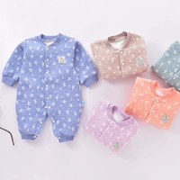 Quần áo trẻ em mùa thu và mùa đông ba lớp jumpsuit ấm áp sơ sinh cotton romper bé quần áo ngủ áo liền quần hình thú trẻ em