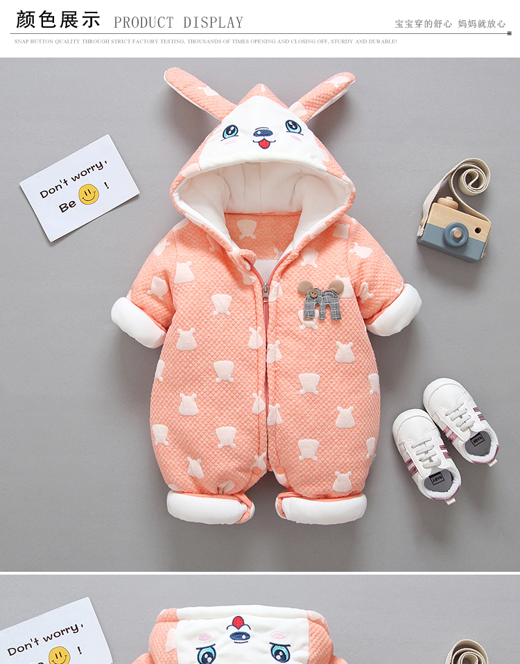 Mùa thu và mùa đông em bé ra khỏi áo khoác dày cho bé sơ sinh mùa đông trẻ sơ sinh ấm áp quần áo cotton romper leo núi phù hợp áo trẻ em