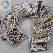 European-style retro small tiles Spanish Mediterranean kitchen and bathroom waist line hand-painted matte 100×100 flower pieces