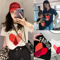 Fried Street Kiss a family of three summer clothes 2022 new boomers Mother-daughter Dress Foreign Air Short Sleeve T-shirt Baby Climbing