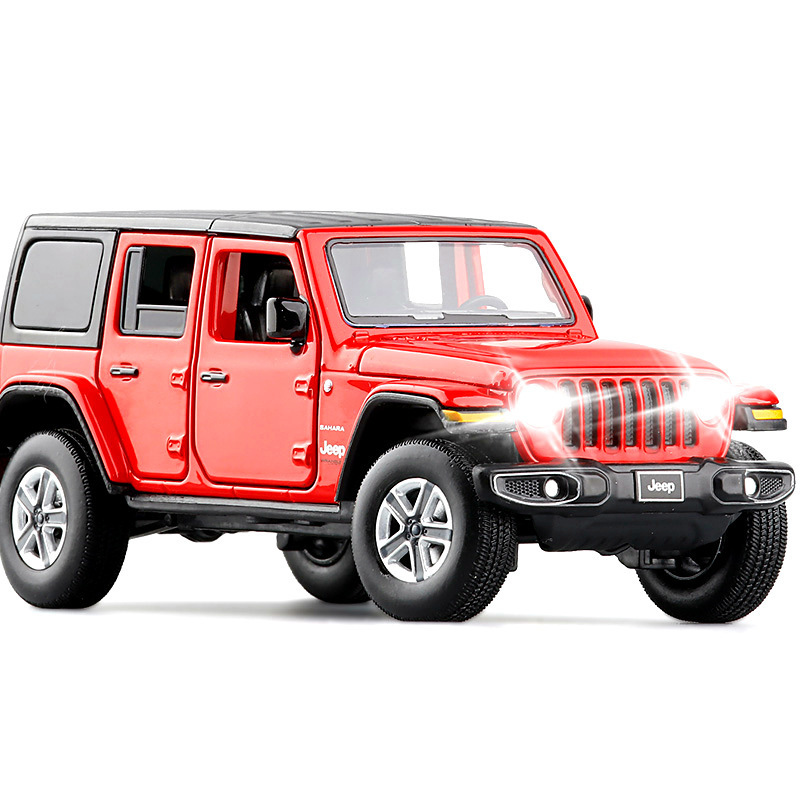 Jk1:32 Jeep Wrangler Simulation Alloy Car Model with Shock Absorbers, Steering, Sound and Light, Off-Road Toy Car Decoration Jk1:32 Jeep Wrangler Simulation Alloy Car Model with Shock Absorbers, Steering, Sound and Light, Off-Road Toy Car Decoration