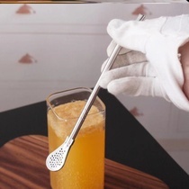 Practical stainless steel straw spoon integrated dual use Japanese portable durable and environmentally friendly creative hot drink filter straw