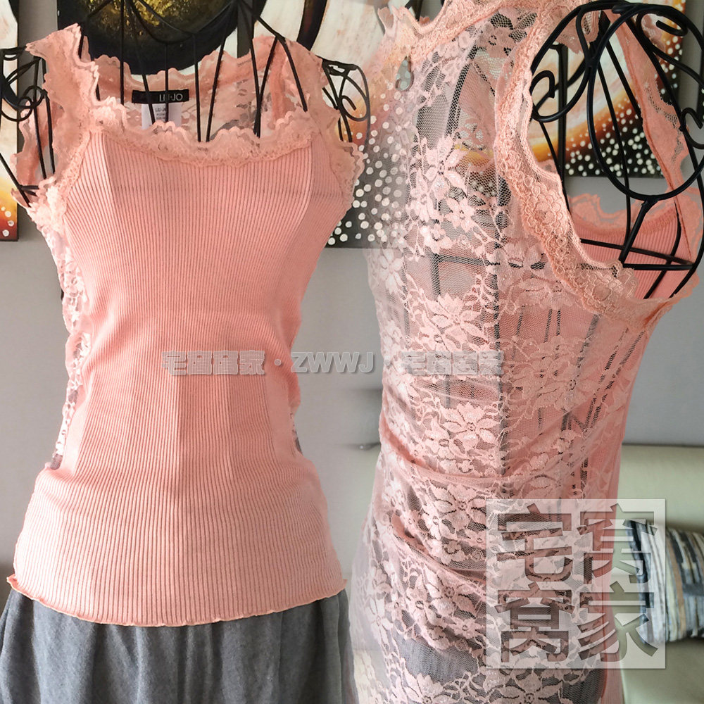 ()Export Italian sexy back lace hollow seamless silk all-match thread bottoming vest