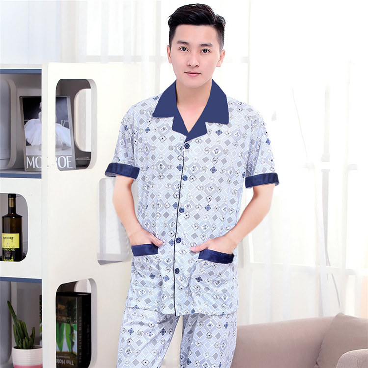 Đồ ngủ nam cotton mùa hè quần ngắn tay phần mỏng thanh niên trung niên mùa xuân và mùa hè XL cotton dịch vụ nhà phù hợp với bộ mặc nhà nam trung niên