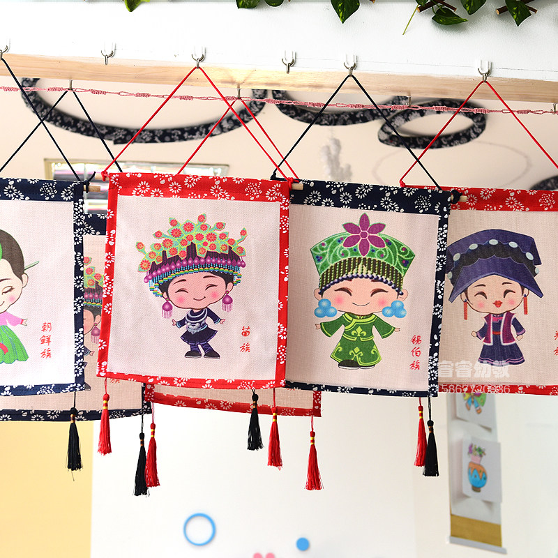 Kindergarten Hanging Accessories Environment Placement Materials Veranda Wall Creative Retro Wind National Canvas Hanging Decoration Wall Stickup Decorations