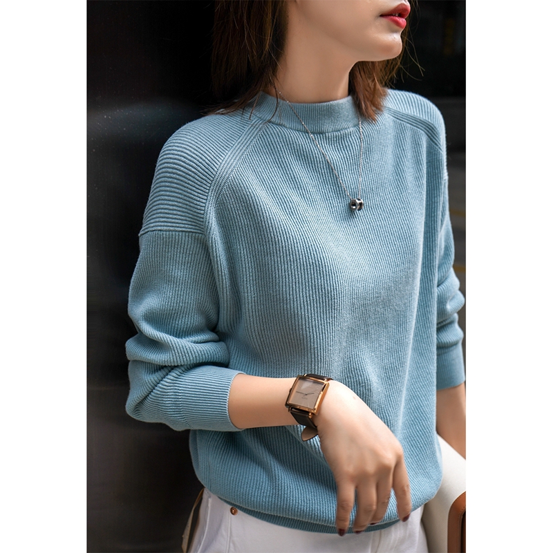 JOIMIFU Simple and elegant~ Casual and versatile, age-reducing and slimming~ Solid color vertical pit strip round neck and shoulders autumn new