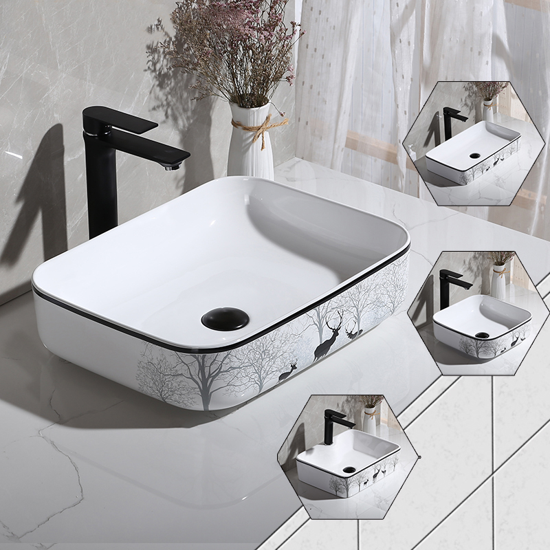 New Chinese-style ceramic countertop basin square washbasin art basin round basin black home washbasin