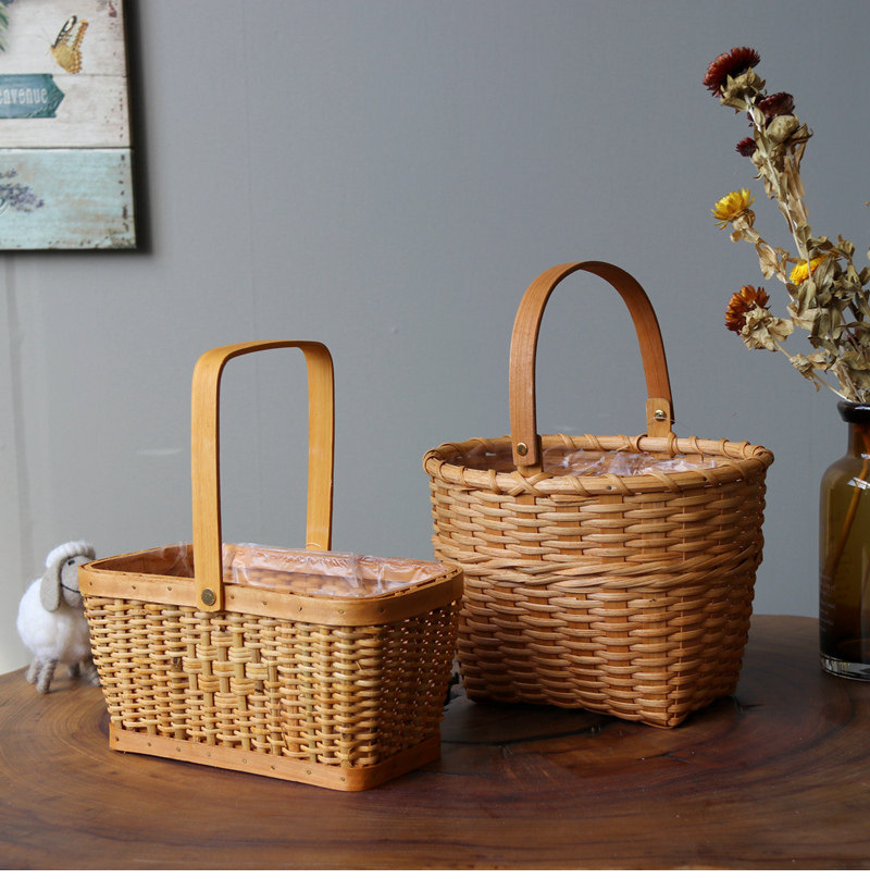 Field Garden Series Portable Flower Basket Rattan woven basket Handmade Knot Flower Arrangement Basket Gift Model Containing Basket