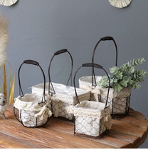 Iron linen flower basket wire hand-held flower basket waterproof basket flower arrangement plant decoration basket gift storage figure