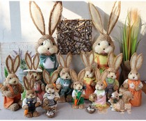 Grass woven animal garden decoration Grass woven rabbit squirrel animal Home decoration shop ornaments Grass woven decorative rabbit