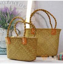 Seagrass tote bag handbag Chinese modern seagrass woven flower basket Hand flower basket tote bag Seagrass handbag