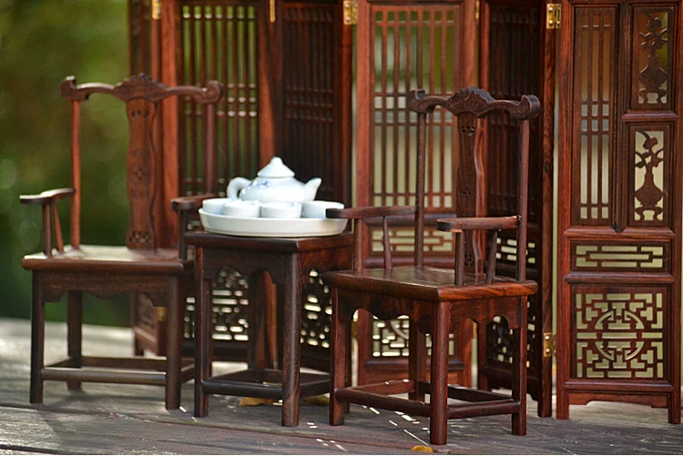 Mô hình đồ nội thất nhỏ bằng gỗ gụ mini rắn gỗ trang trí ghế vòng tròn ghế chính thức mũ màn hình búp bê nhà - Trang trí nội thất